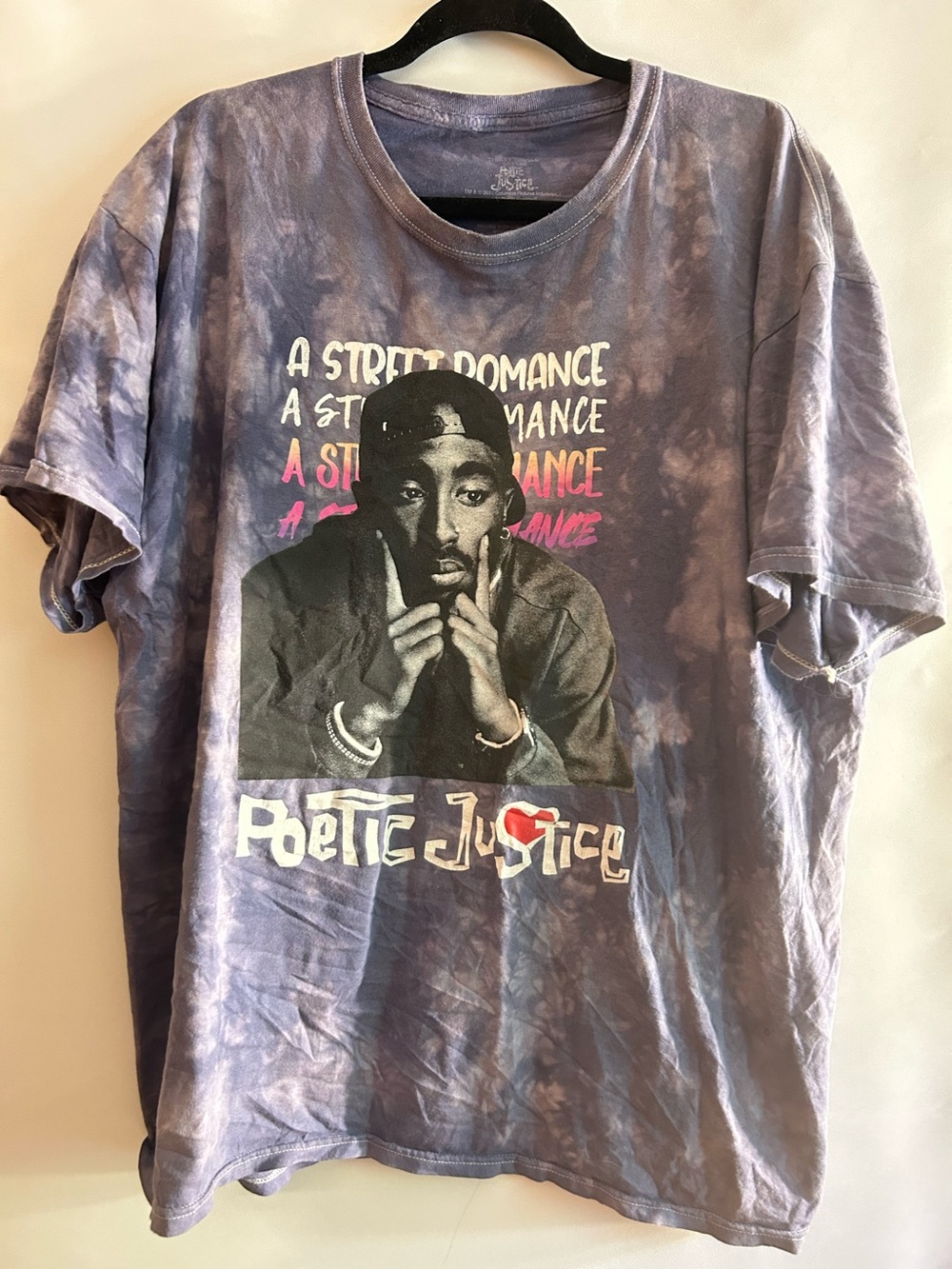POETIC JUSTICE THIRTY SINGLE PURPLE TIE-DYE TUPAC SHAKUR GRAPHIC T-SHIRT SIZE XL
